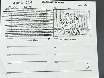 Walt Disney - Productie-storyboardpagina, ondertekend door, Nieuw