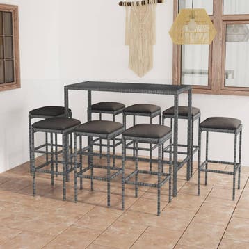 vidaXL 9-delige Tuinbarset met kussens poly rattan grijs, Tuin en Terras, Verzenden, Nieuw