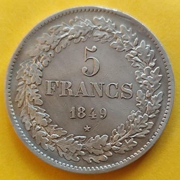 België. Leopold I. 5 Francs 1849 (Zonder minimumprijs), Postzegels en Munten