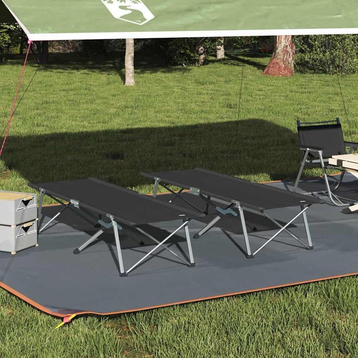 vidaXL Opvouwbaar Campingbed 2 pcs Zwart 194 x 62,5 x 42,5, Caravans en Kamperen, Kampeeraccessoires, Nieuw, Verzenden