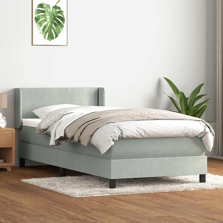 vidaXL Boxspring met matras fluweel lichtgrijs 90x210 cm, Maison & Meubles, Chambre à coucher | Lits, Envoi