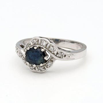 Ring - 14 karaat Witgoud - Diamant - Saffier