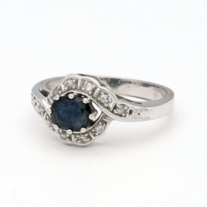 Ring - 14 karaat Witgoud - Diamant - Saffier, Bijoux, Sacs & Beauté, Bagues