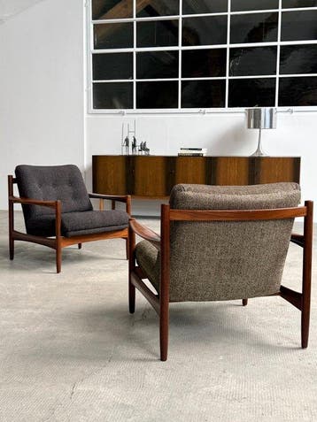 im Stil von Ib-Kofod Larsen - Fauteuil (2) - Teak, Textiel -