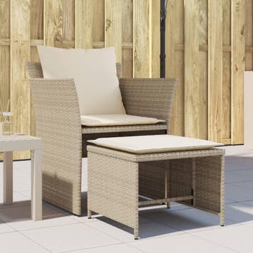 vidaXL Tuinstoel met voetenbank poly rattan beige, Verzenden