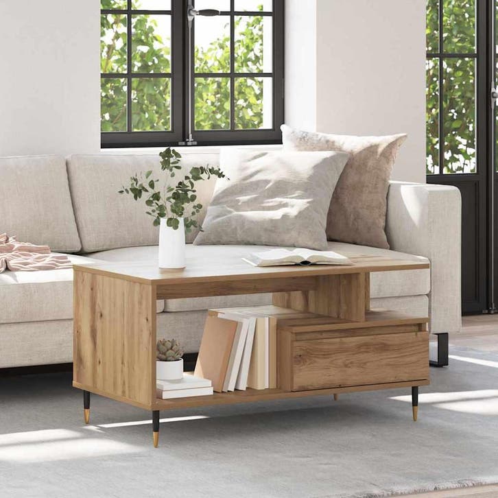 vidaXL Salontafel met lade Artisan Eiken 90 x 49 x 45 cm, Huis en Inrichting, Tafels | Salontafels, Nieuw, Verzenden