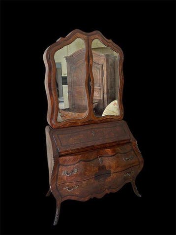 Secretaire - Walnoot - Trumeau in rococostijl, Antiek en Kunst
