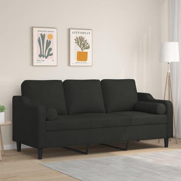 vidaXL Driezitsbank met sierkussens 180 cm stof zwart, Huis en Inrichting, Verzenden, Nieuw