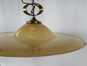 Lustre - Lustre à disque en verre de Murano et en laiton -, Antiquités & Art