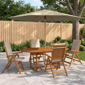vidaXL Buiten Eetset met Parasol 6 st 4-zits Crèmewit, Verzenden, Nieuw