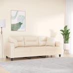 vidaXL Driezitsbank met kussens 180 cm microvezelstof beige, Verzenden, Nieuw
