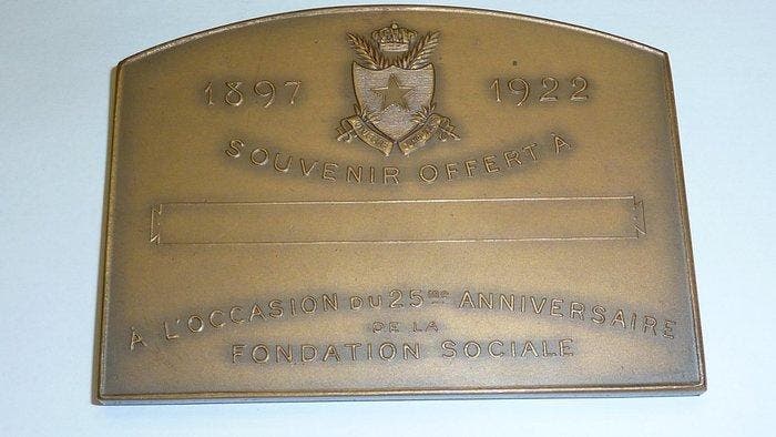 Belgisch-Congo. 1922 perfecte Art Deco bronzen plaquette la, Postzegels en Munten, Munten en Bankbiljetten | Toebehoren