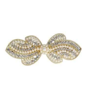 Haarspeld Patentspeld 6cm - Strik – Metaal – Parel & Strass, Nieuw
