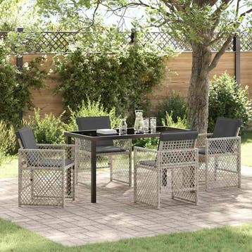 vidaXL Tuin Eettafel Set 5 st Lichtgrijs poly rattan, Verzenden