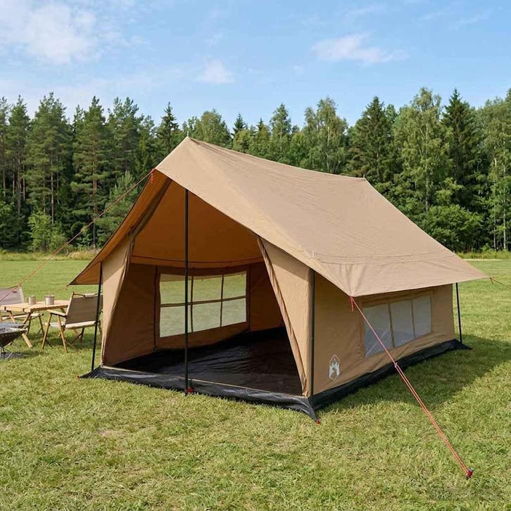vidaXL Huisje Tent Bruin 340 x 246 x 210 cm Polykatoen, Caravanes & Camping, Tentes, Envoi