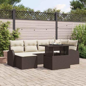 vidaXL Tuinbank Set 7 st Bruin Poly rattan, Tuin en Terras, Verzenden, Nieuw