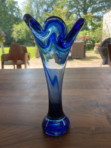 glasfabriek Nanninga - Vaas - Glas - Blauwe glazen vaas