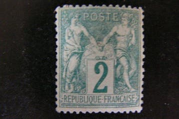 France 1876 - Le rare timbre de 2 cent Sage type I neuf avec, Gestempeld