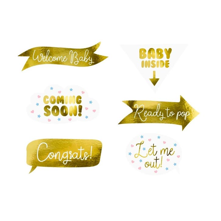 Foto Props Babyshower Goud 6st, Hobby & Loisirs créatifs, Articles de fête, Envoi