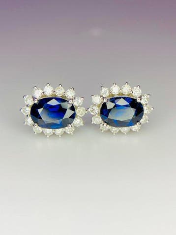 Boucles doreilles - 14 carats Or blanc - 2.73ct. tw. Saphir, Nieuw