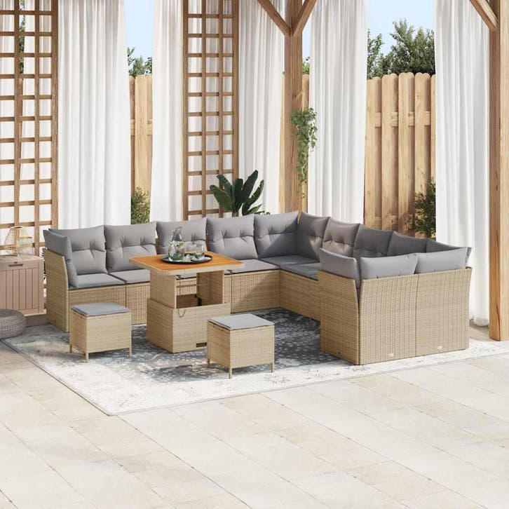 vidaXL Tuinbank Set met kussen 13 pcs Beige en Lichtgrijs, Tuin en Terras, Tuinsets en Loungesets, Nieuw, Verzenden