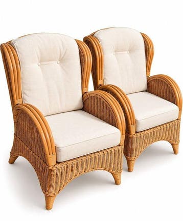Fauteuil - Rattan - Twee fauteuils en een bijpassende, Antiek en Kunst