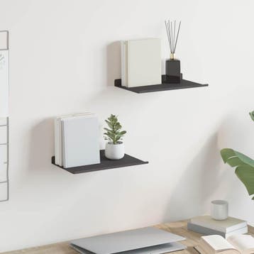 vidaXL Zwevende plank 2 st Zwart 30 x 18 x 2,5 cm Staal, Verzenden, Nieuw