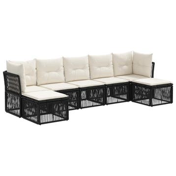 vidaXL Tuinbank Set 7 pcs Zwart poly rattan, Verzenden