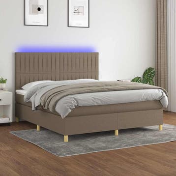 vidaXL Boxspring met matras en LED stof taupe 180x200 cm, Verzenden