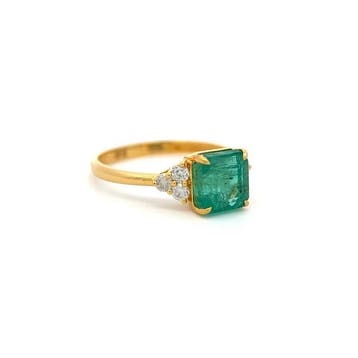 Bague - 14 carats Or jaune - 2.51ct. tw. Émeraude - Diamant