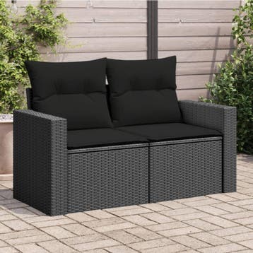 vidaXL Tuinbank met kussens 2-zits zwart poly rattan, Tuin en Terras, Tuinsets en Loungesets, Verzenden, Nieuw