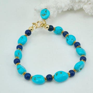 Turquoise - Argent, Plaqué or - Bracelet - Turque et