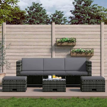 vidaXL 4-delige Loungeset met kussens poly rattan grijs, Tuin en Terras, Verzenden, Nieuw, Loungeset