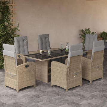 vidaXL 7-delige Tuinset met kussens poly rattan beige, Verzenden, Tuinset