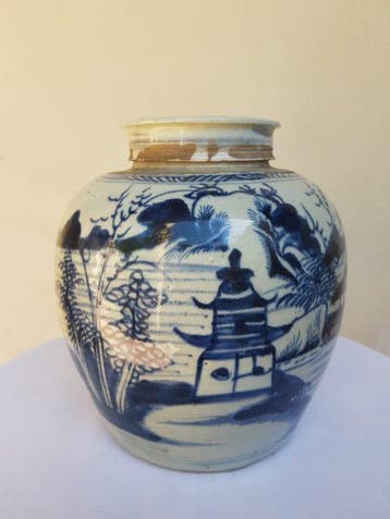 Antiek 19e-eeuwse Chinese blauw-witte porseleinen gemberpot, Antiek en Kunst