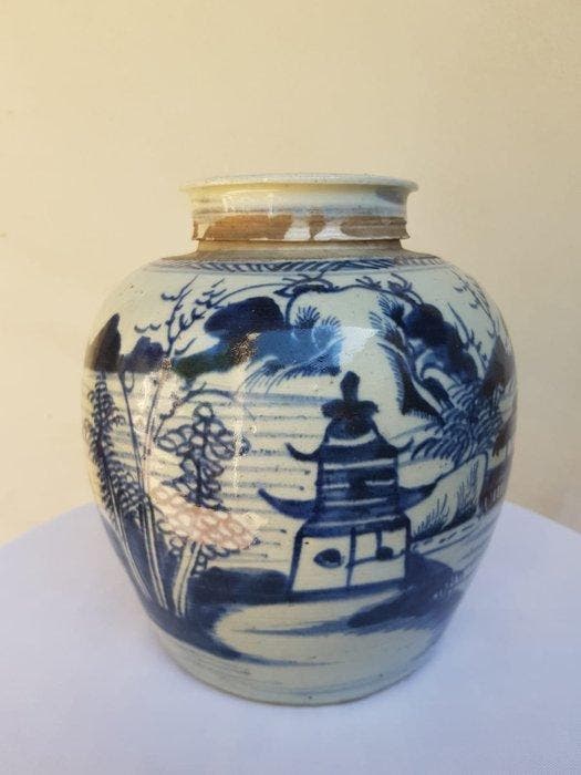 Antiek 19e-eeuwse Chinese blauw-witte porseleinen gemberpot, Antiquités & Art, Antiquités | Autres Antiquités