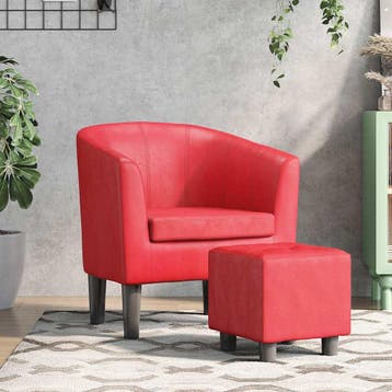 vidaXL Kuipstoel met voetenbankje kunstleer rood, Verzenden
