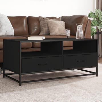 vidaXL Salontafel 100x50x45 cm bewerkt hout en metaal zwart, Verzenden