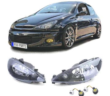 PHARES PEUGEOT 206 98-06 FOND NOIR H4 OEM, Verzenden