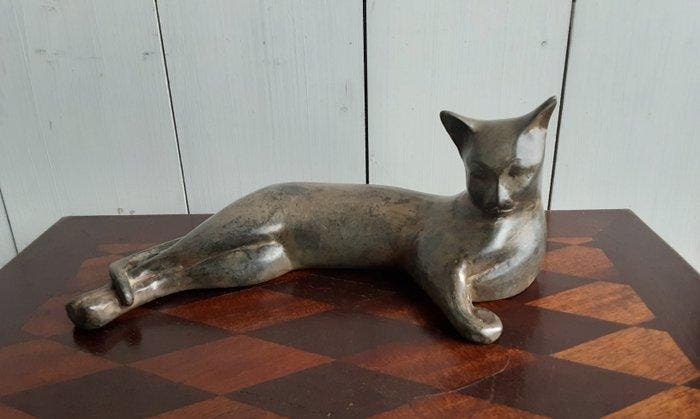 P. Chenet Foundry - Figuur - Grote Kat - 23 cm - Brons, Antiquités & Art, Curiosités & Brocante