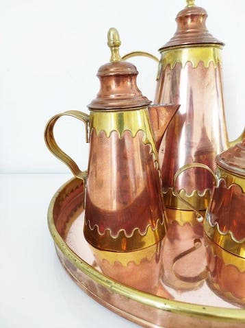 H.Pommier (1866-1936) - Koffieservies (4) - Koper, Messing