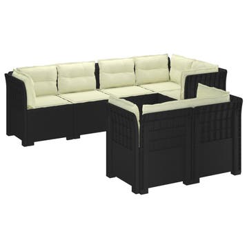 vidaXL 7-Zits Tuinbank met Kussens Rattan Look PP Antraciet, Verzenden, Nieuw