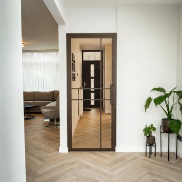 OUTLET: Stalen Binnendeur Brons 6 Vlaks Licht brons rookglas, Binnendeur