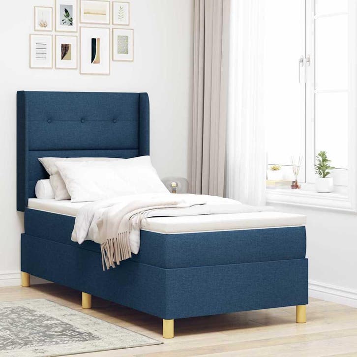 vidaXL Boxspring bed met matras met hoofdeinde Blauw 80 x, Huis en Inrichting, Slaapkamer | Bedden, Nieuw, Verzenden