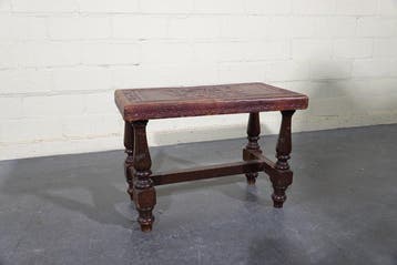 Tabouret - tabouret / petit siège en cuir travaillé - Bois -