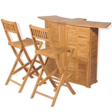 vidaXL 3-delige Bistroset met klapstoelen massief teakhout, Verzenden, Nieuw