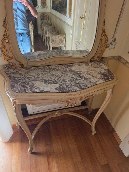 Console (2) - Bois, Marbre, feuille dor, Antiek en Kunst, Curiosa en Brocante