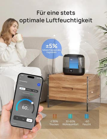 Dreo Slimme luchtbevochtiger voor slaapkamer, bovenaan te..., Electroménager, Équipement de traitement de l'air, Ophalen of Verzenden