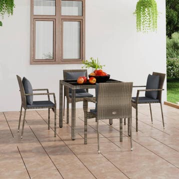 vidaXL Tuinstoelen 4 st met kussens poly rattan grijs, Verzenden