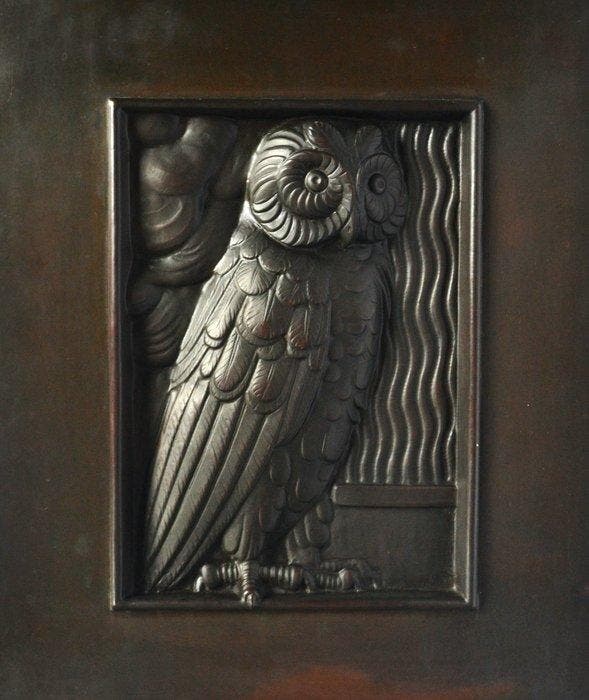 Plaque - Uil - Koper, Antiquités & Art, Antiquités | Verre & Cristal